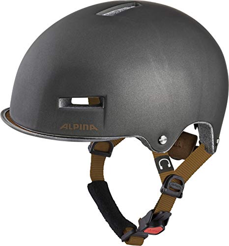 ALPINA GRUNERLOKKA - Beleuchteter, Leichter City LED Fahrradhelm Mit Kopfhörer Befestigung & Sonnenschutz Für Erwachsene, sepia, 57-61 cm