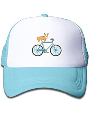 Kids Cute Corgi On A Bike Trucker Mesh Baseball Cap Hat Trucker Hats Black