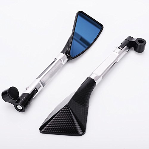 Frenshion Aluminum Universal Motorcycle Rear View Mirrors Blue Glass Curved Rod For Street Bike Sport Bike Scooter CRUISER(Silver)