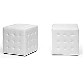 BOWERY HILL Cube Ottoman, 14.75" H x 14.25" W x 14.25" D, Faux Leather Upholstery, White Finish, Wooden Frame, Lightweight Mo