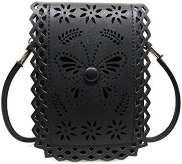 Naoki Vertical Butterfly PU Leather Smart Mobile Cellphone Pouch Coin purse Wallet Mini Messenger Shoulder Bag Crossbody with Two Pockets for apple iphone 5 5s 6 6plus samsung galaxy note4 s5 HTC one m8 Digital Camera etc(Black)