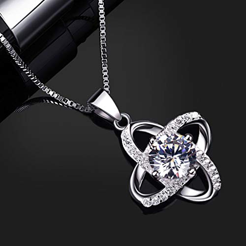 OWMEOT 925 Sterling Silver Dancing White Diamond Pendant Necklace,Charm Silver Plated Pendant Hollow Necklace Elegant Retro (Silver) - Thumbnail 7