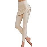 Harssidanzar Women's Skirted Leggings Yoga Tennis Golf Gym High Waist Leggings with Skirts CL401US