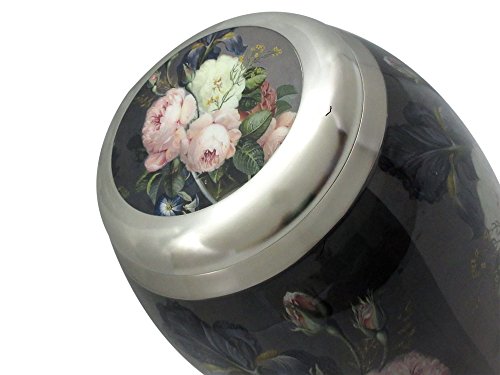 Beautiful Brass Rose Grayish Blue Cremation Urn, Memorial Adult Human Urn with Velvet Bag