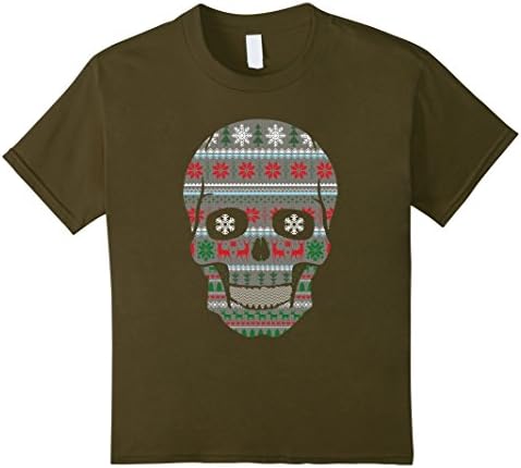 Kids Funny Christmas Sugar Skull Ugly Sweater T-Shirt Holiday Gag 10 Olive