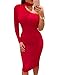 Allegrace Women Sexy One Shoulder Long Sleeve Bodycon Stretch Bandage Party Dress Red M