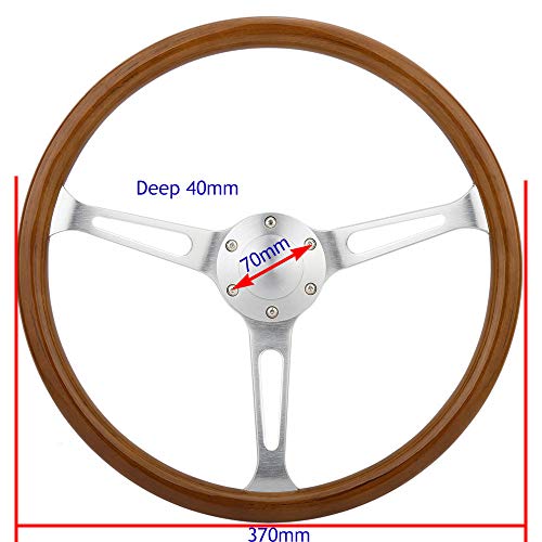 Universal 380mm 15" Inch Grant Classic Nostalgia Style Wood Grain Steering Wheel with Horn Kit - Thumbnail 6