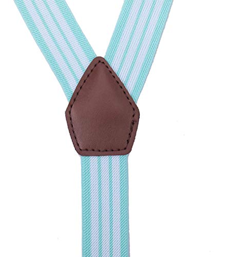ORSKY Mens' Bow Tie and Suspenders Adjustable Elastic 47 Inches Teal White Stripe