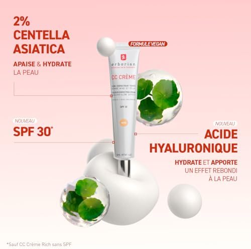 - CC Crème à la Centella Asiatica - Crème Visage Illuminateur Haute Définition et Maquillage - Protection Solaire SPF 30 - Cosmétique Coréenne - Doré 15ml
