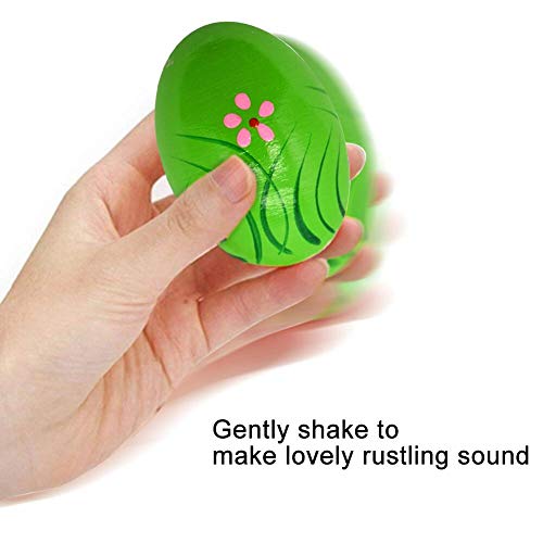 Kabi 12pcs Shaker Eggs Wooden Egg Shakers Percussion Musical Maracas Egg Toys for Kids Toddlers -6 Patterns