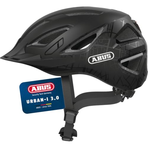 ABUS Stadthelm Urban-I 3.0 - Fahrradhelm mit Rücklicht, Schirm und Magnetverschluss - für Damen und Herren - Schwarz gemustert, Größe S