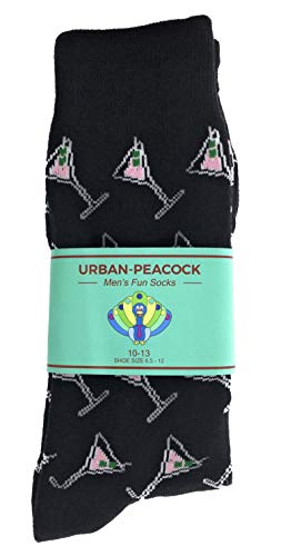 Urban-Peacock Men's Novelty Fun Crew Socks for Dress or Casual - Multiple Patterns to Select From (Martini Glass - Black, 1 Pair)