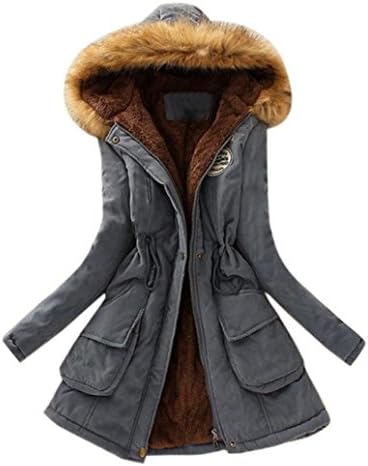 Women Coat, New Hot Sale Womens Warm Long Coat Faux Fur Collar Hooded Jacket Slim Winter Parka Outwear Sweater by Neartime (S, Gray)