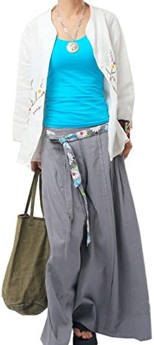 SUFEI Women's Linen Wide Leg Pants Loose Fitting Plus Size Oversized Gray
