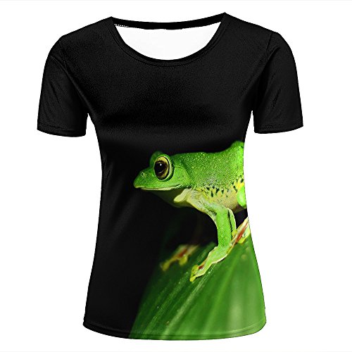 Lixiao Womens 3D T Shirts Frog Green Leaf Black Graphic Short SleeveTop XXL