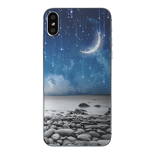 Fancy Case Compatible with iPhone X Case/iPhone Xs Case, Custom Style Transparent Clear TPU Protective iPhone X Case/iPhone Xs Case by Fancy Case (Night on The Beach)