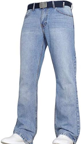Von Denim Men's Wide Leg Bootcut Flared Blue Heavy Denim Jeans in All Waist and Sizes Free Belt by JEANBASE