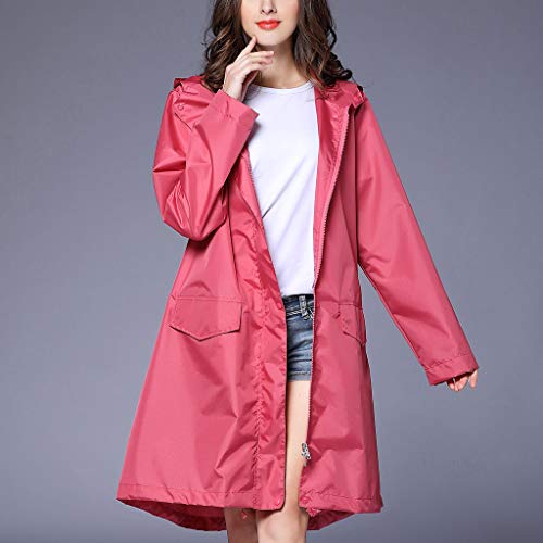 HOSOME Women Outdoors Rain Jacket Hooded Solid Pockets Coat Pink