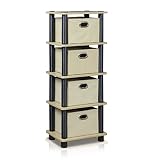 FURINNO LAci 4-Bins System Rack, Oak/Black/Light Brown