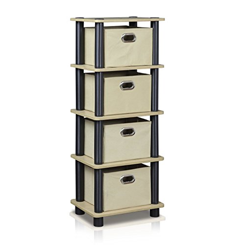FURINNO LAci 4-Bins System Rack, Oak/Black/Light Brown