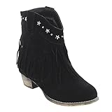 I Yokids Cece-65K Girl's Modern Studded Fringe Cowboy Chunky Ankle Bootie