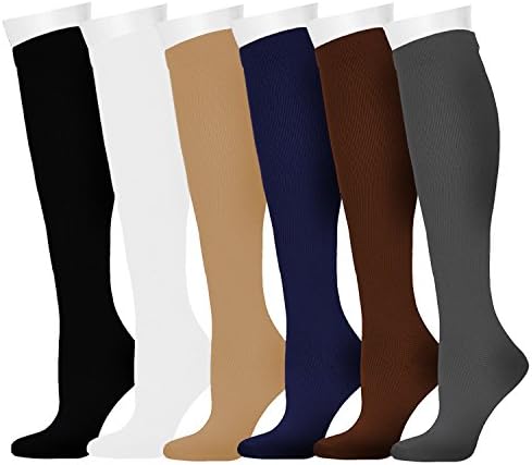 TAINOO 6 Pairs of Compression Socks for Men Women Graduated Athletic Unisex Fit for Running Hiking Soccer Sports Nurses Shin Splints Travel Maternity Pregnancy Stamina Circulation Recovery L/XL