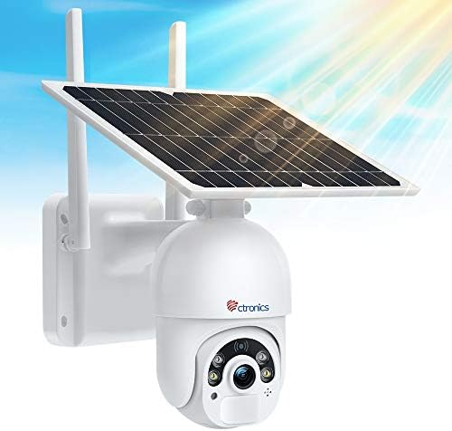 Ctronics ワイヤレス 防犯カメラ 屋外 ソーラー 監視カメラ 夜カラー撮影 ネットワークカメラ Wifi Ipカメラ パンチルト機能 Pir人体検知センサー 双方向通話 Ip65防水防塵 5dbi高性能アンテナ付き Ios Android対応 128gbmirco Sdカード録画対応 日本語説明書 二年間品質保証