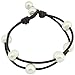 Freshwater White Pearl on Leather Cord 2 Strand Bracelet By handmade for Women 7.8'' Black Brown