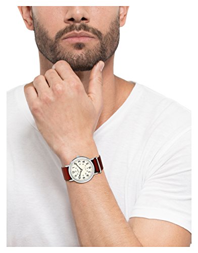 Timex Unisex T2P495 Weekender Oversize Brown Leather Slip-Thru Strap Watch