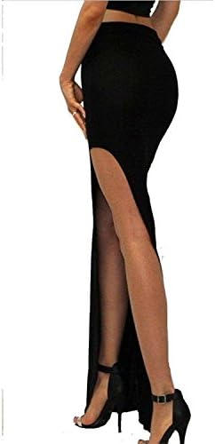 Spearss Hot Womens Solid Sexy High Waist Open Side Slit Long Maxi Skirt L White