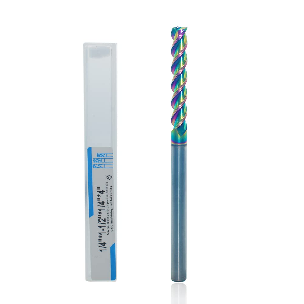 Photo 1 of JIANXING 1/4" Extra Long Carbide Square End Mill for Aluminum, Copper Alloy, Plastic, 4" Overall Length End Mill Bits, 3 Flute HRC 55 Deg DLC Coating, CNC Router Bits (1 Pieces)