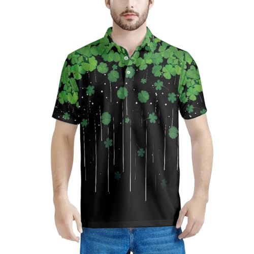 HUGS IDEA Shamrock Mens Golf Shirt Casual Sport