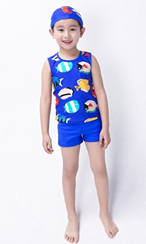 Monvecle Little Boys' 3-Pieces Rash Guard Swimsuits UPF 50+ Sun Protection Swim Set Fish 2T-3T
