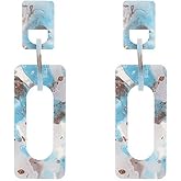 Boho Acrylic Colorful Rectangle Dangle Earrings Retro Resin Geometry Exaggerated Double Squares Statement Drop Earrings Jewelry Gift for Women