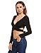 ROMWE Women's Long sleeve Deep V Neck Wrap Crop Top