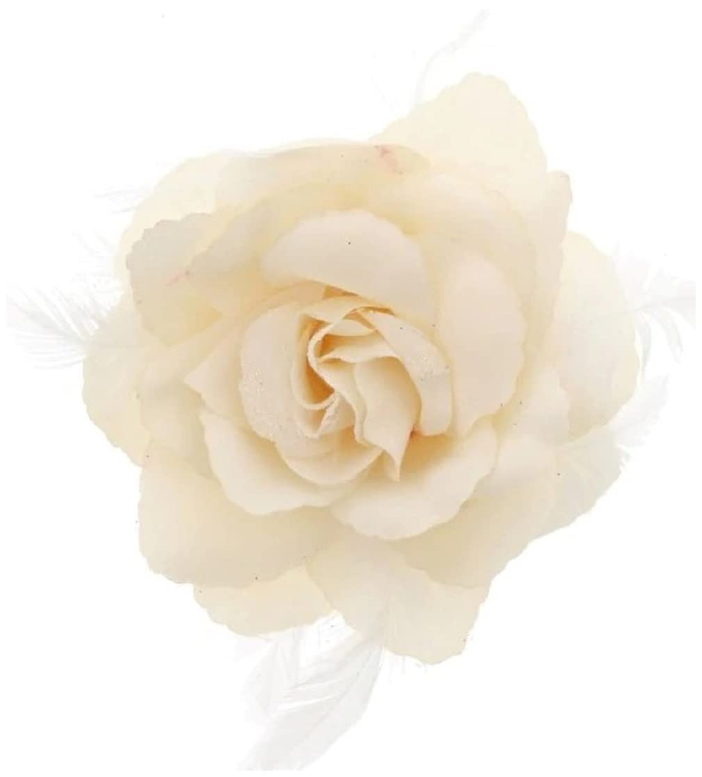 Topkids Accessories Rose Flower Hair Clip Hairband Floral Corsage Fascinator Hair Band Aligator Beak Grip for Women & Girls Wedding Prom Party Special Occasion (Cream)