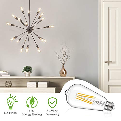 Vintage LED Edison Bulbs 6W, 60W Equivalent, Non-Dimmable 2700K Warm White, High Brightness E26 LED Light Bulb, ST64 LED Filament Light Bulb (10 Pack)
