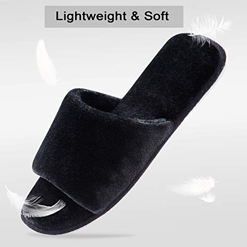 DL Women's Open Toe Memory Foam House Slippers - Cozy Flannel Slide Slippers, Size 9-10, Dark Grey