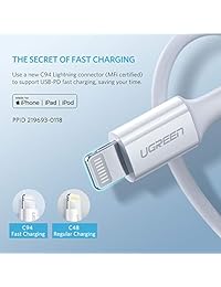 Cable USB C a Lightning de Ugreen, certificado por MFi, compatible con entrega de alimentación, carga rápida sincronización con cargador tipo C PD, compatible con iPhone XS, Max XR, X 8 Plus, 8, iPad Pro, 12.9, iPad Air 3, 10.5, iPad mini 5.