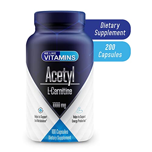 Acetyl LCarnitine 1000mg Capsules 200 Easy to Swallow Veggie