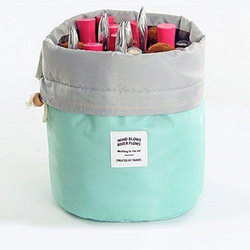 HJSMing Bathroom Folding Bag Travel Barrel Toiletry Bag Large Capacity Storage Organizer Travel Waterproof Portable Cosmetic Bag Bucket Makeup Bag with Pouch (Light green)