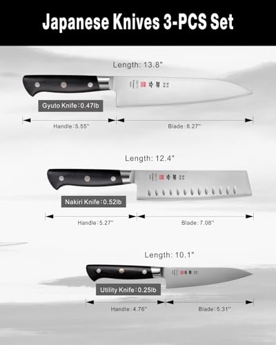 kanngou Chef Knife Set 3PCS Kitchen Knives with Japanese AUS-8 Alloy Steel, Japanese Knife Set with Full-Tang Pakkawood Handle and Premium Gift Box (Classic Series)