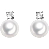 Silver Pearl Stud Earrings for Women Dainty White Round Pearl Post Trendy Cubic Zirconia Stud Drop Earrings Bridal Wedding Earring Jewelry Gifts