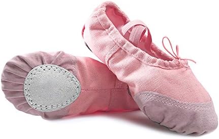 CiiaoLeoo Girls Ballet Slipper Split-Sole Cotton Canvas Dance Gymnastics Yoga Shoes Flats (Little Kid/Big Kid) (10.5 M US Little Kid, Pink)