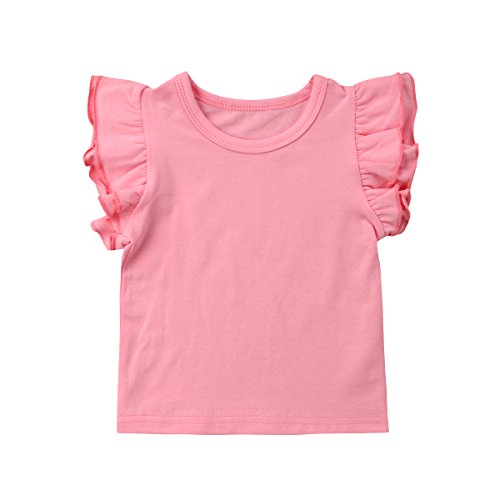 Infant Toddler Baby Girl Top Basic Plain Ruffle T-Shirt Blouse Casual Clothes (5-6 Years, Pink)