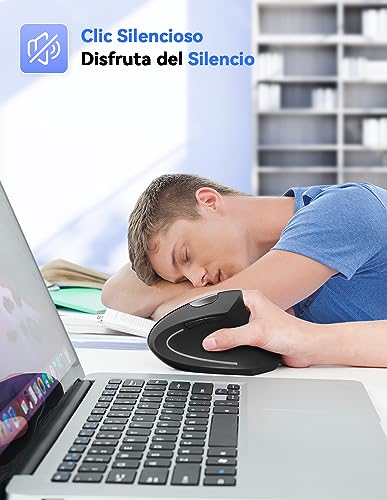 TECKNET 2.4G Wireless Vertical Mouse, 4800DPI 5 Levels Adjustable Silent Ergonomic Mouse, 6 Buttons, Optical Mouse with Indicator Lights for Laptop, Desktop, PC, Macbook (Black)