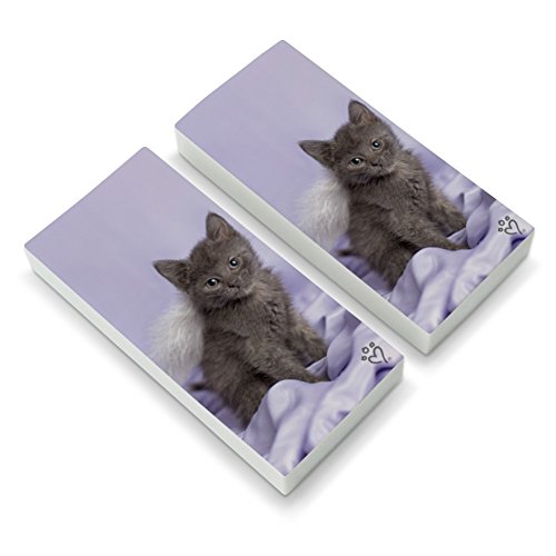 Domestic Shorthair Kitten Cat Angel Wings Purple Satin Eraser Set of 2