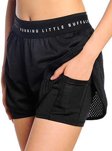 UDIY Women's 2 in 1 Sports Shorts with Inner Pocket Trainning Running Shorts