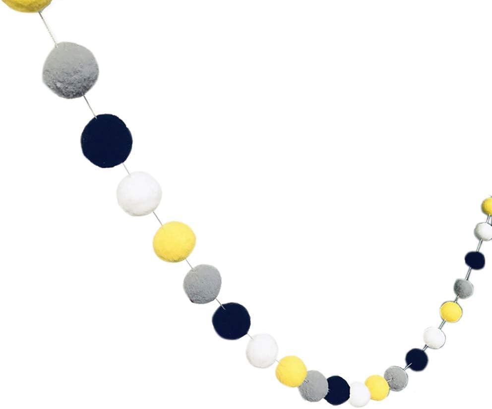 8.2 Feet Assorted Yellow Black Gray White Small 1.6" Felt Ball Garland Pom Pom Balls Banner Bunting Hanging Decoration for Bumble Bee Baby Shower Birthday Graduation Grads Wedding Nursery Decor