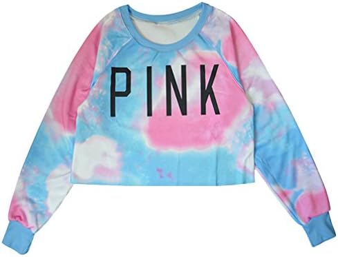 The Favor School Girls Harajuku Hoodie Midriff-baring Clothing Pink Crop Top (One Size, Blue)